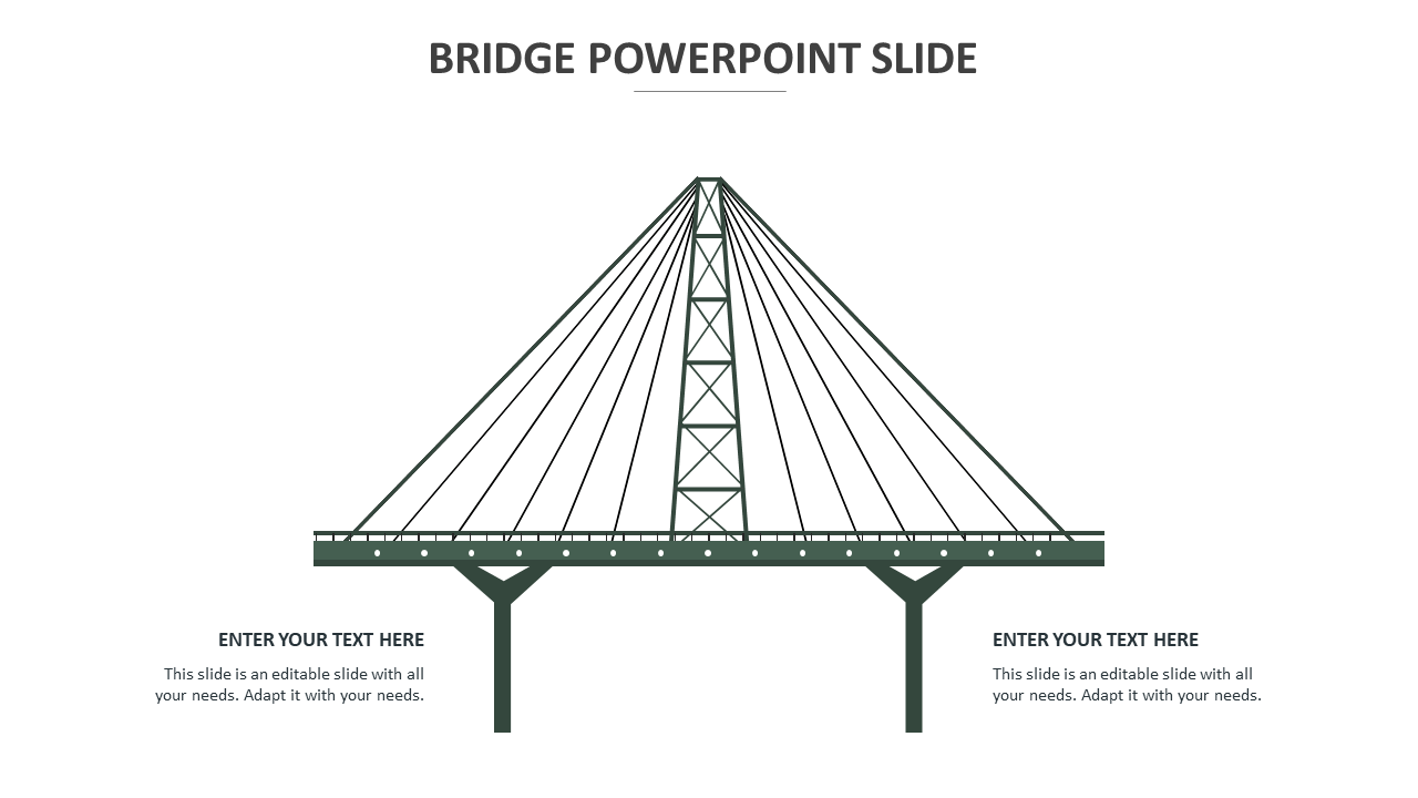 Simple bridge illustration slide with placeholders for text on both the left and right sides.