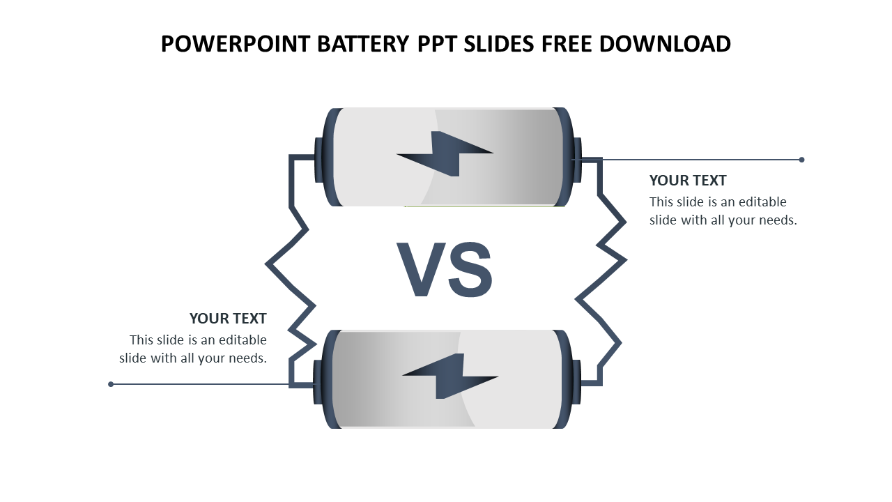 Two grey battery icons with lightning symbols, separated by a zigzag divider and text boxes on each side.