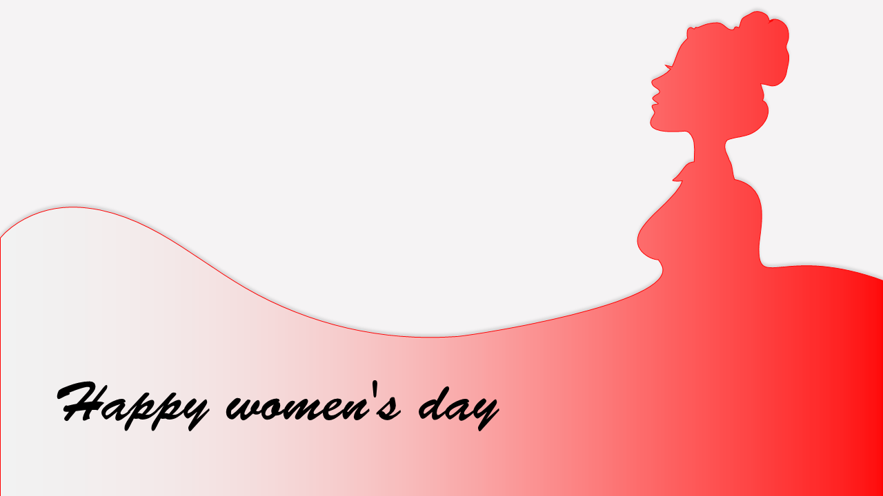 Women's day greeting with a red silhouette and cursive text on a light gradient backdrop.