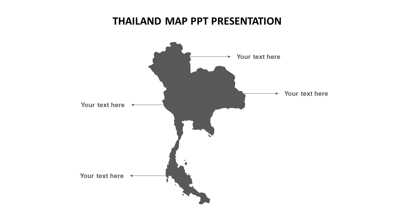 Thailand map outline with four text areas for annotations on a white backdrop.