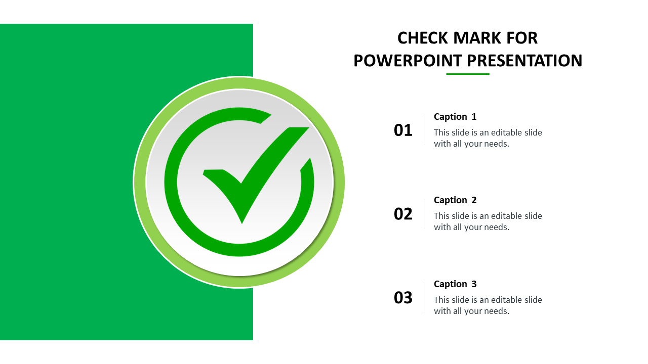 Green check mark inside a circular icon with three numbered points, set against a white and green background.