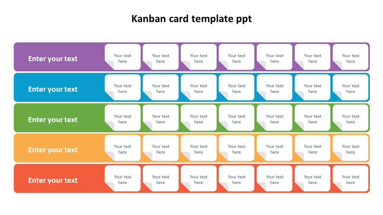 Kanban card template with colorful rows and columns for organizing tasks with placeholder text.