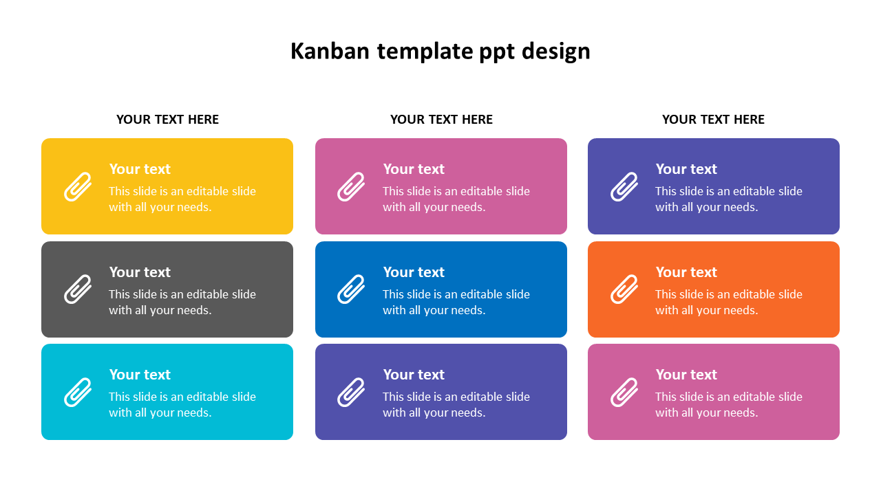 Kanban template with a colorful grid layout showcasing colorful blocks for task management.