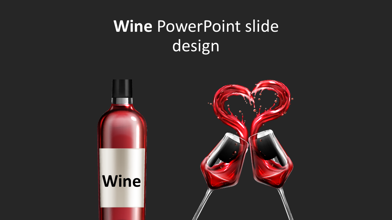 Red wine bottle alongside two wine glasses forming a heart with splashing liquid on a dark background.