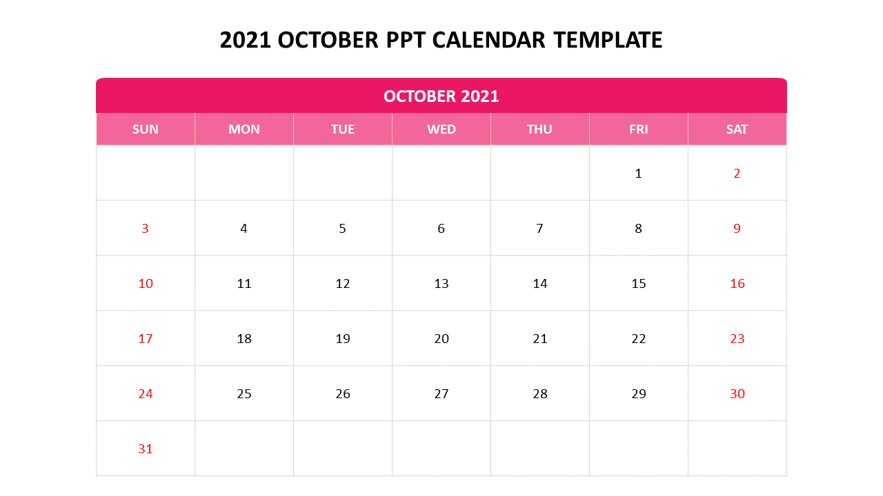 2021 October PPT Calendar Template For Customers