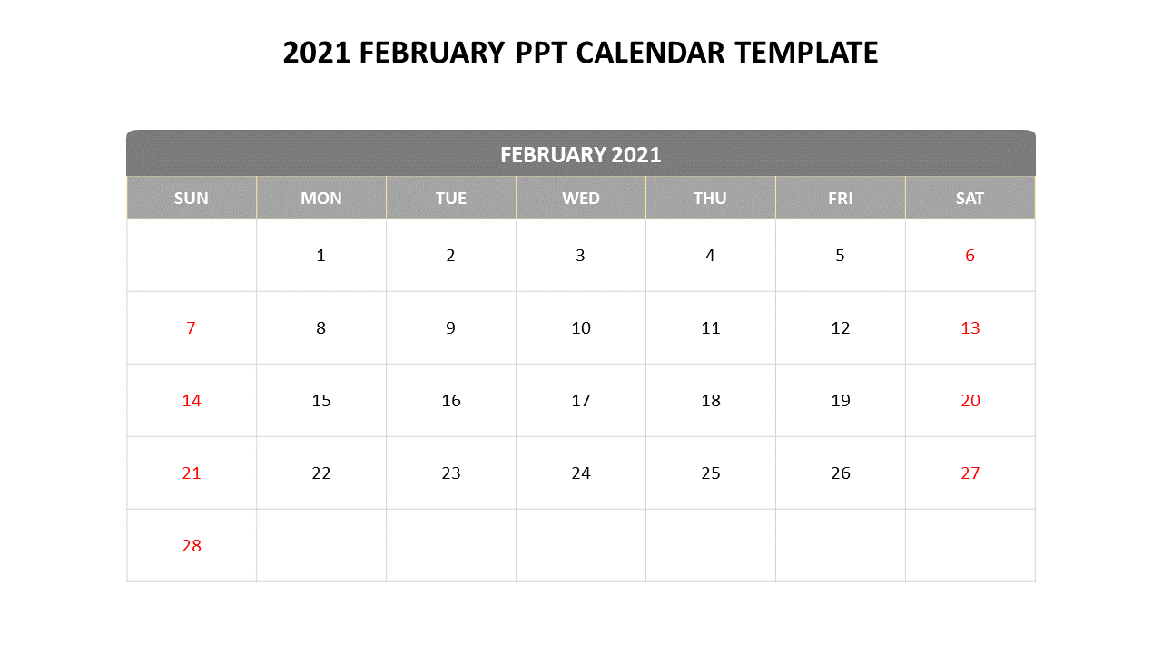 Easy Editable 2021 February PPT Calendar Template Designs