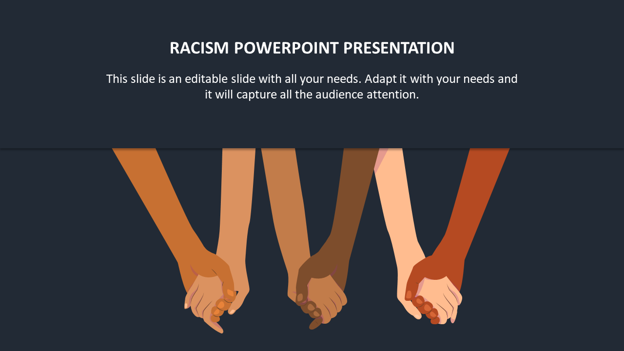 Illustration of diverse hands joined together against a dark background, symbolizing unity and anti racism.