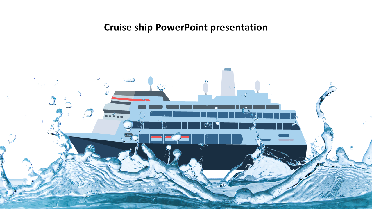 A modern cruise ship illustration with water splashes at the bottom, floating on a white background.