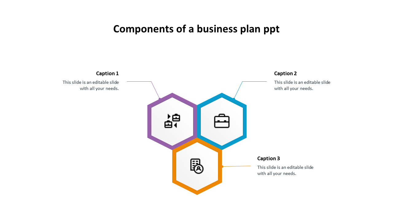 Components Of A Business Plan PPT-Three Hexagonal Holders