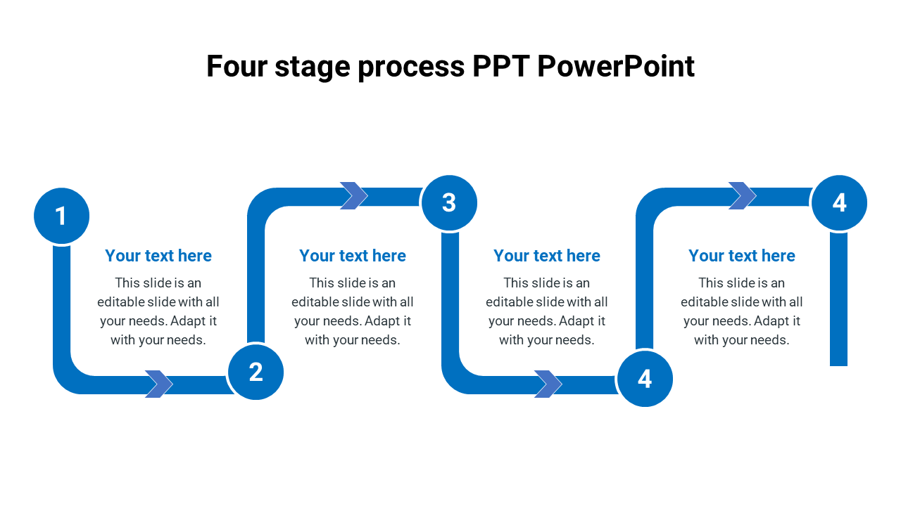 Four-step process flow with connected arrows and numbered circular icons.