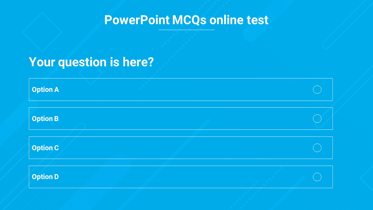 MCQ online test with a question and four options: A, B, C, and D in a light blue background.