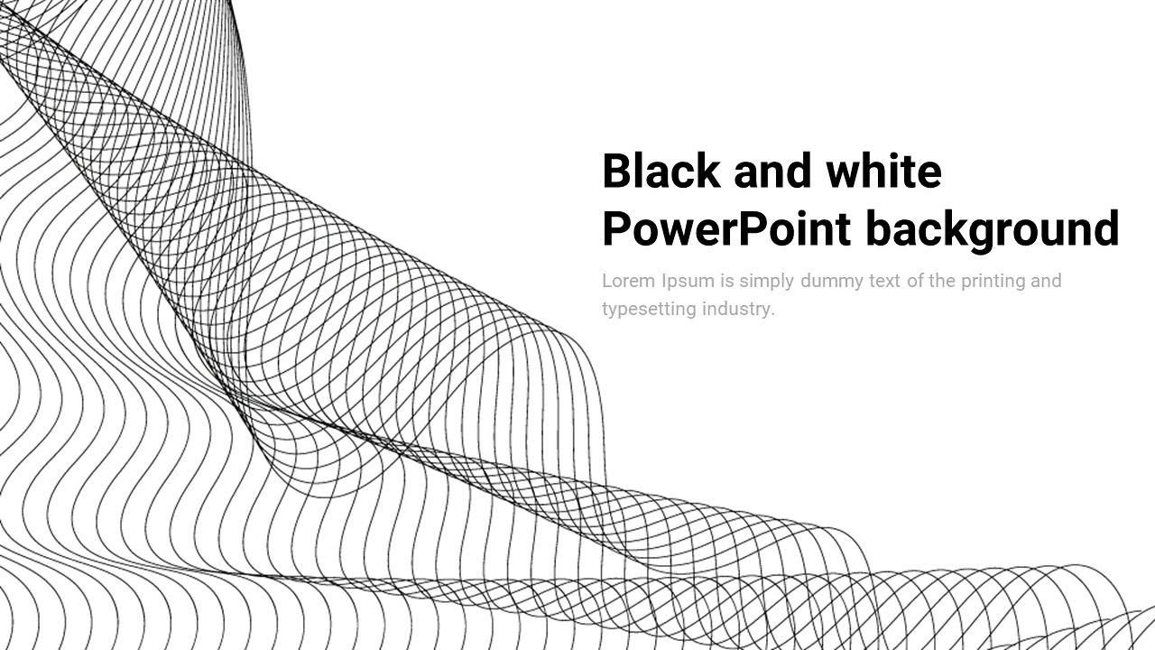 Monochrome background with abstract curved black lines flowing across the white space, forming a wave pattern.