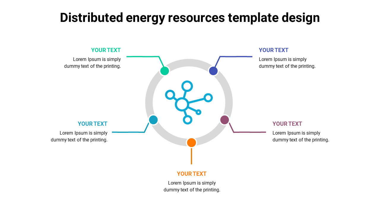 Infographic template for distributed energy resources with text and a central graphic depicting interconnected nodes.