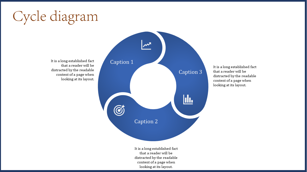 Circular process infographic with three labeled captions showing growth and analysis icons, connected in a cycle.