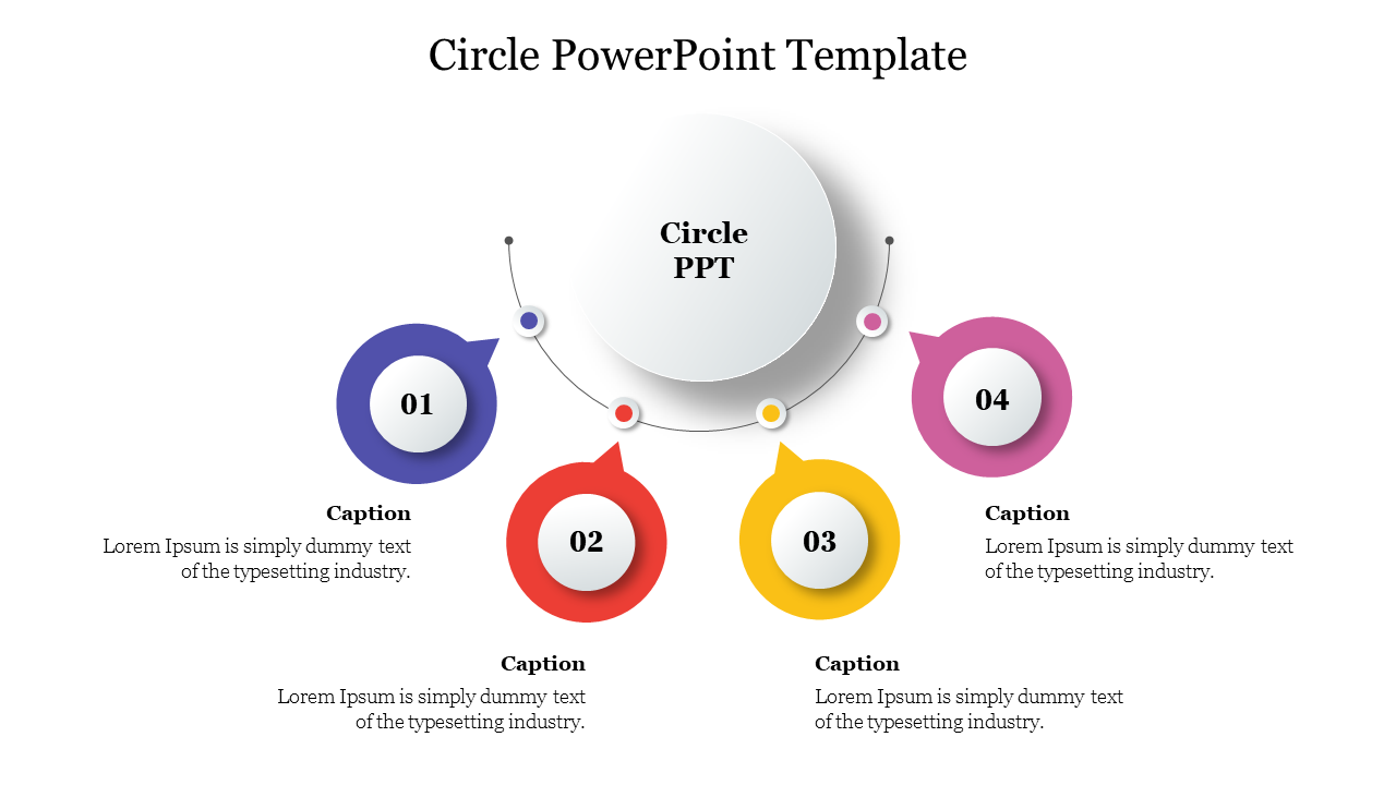 Visual of a circle-based layout with four segments and placeholder text beneath each section.