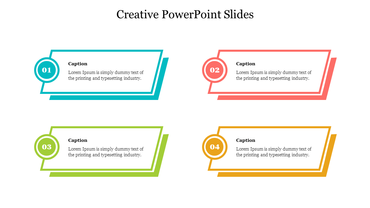 Creative PowerPoint slide design with colorful sections for text and captions.