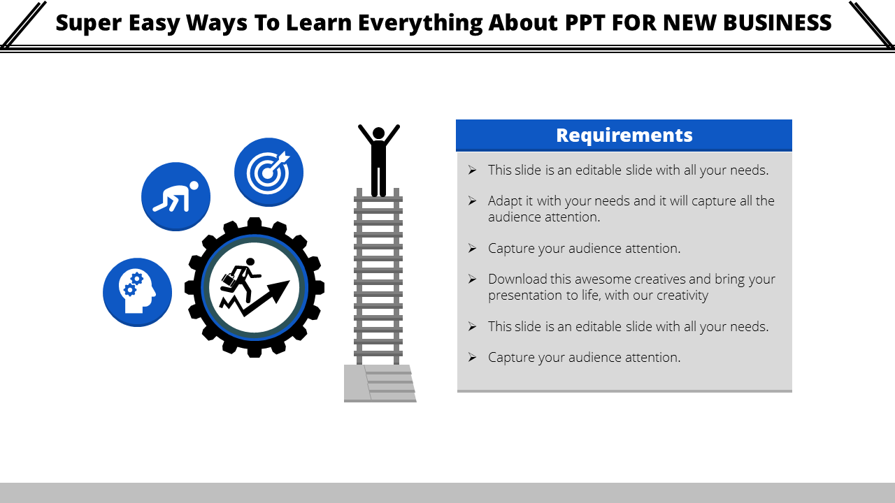 PPT slide showcasing a person climbing a ladder, symbolizing growth, with icons representing target, effort, and achievement.