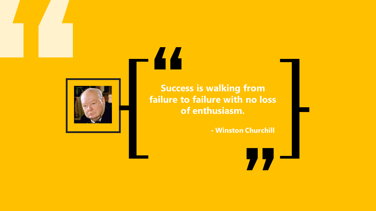 A quote from Winston Churchill with his image on a yellow PowerPoint slide.