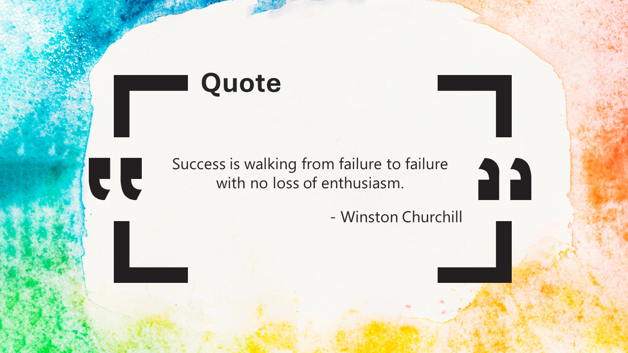 A colorful quote template featuring Winston Churchill's words about success and perseverance.