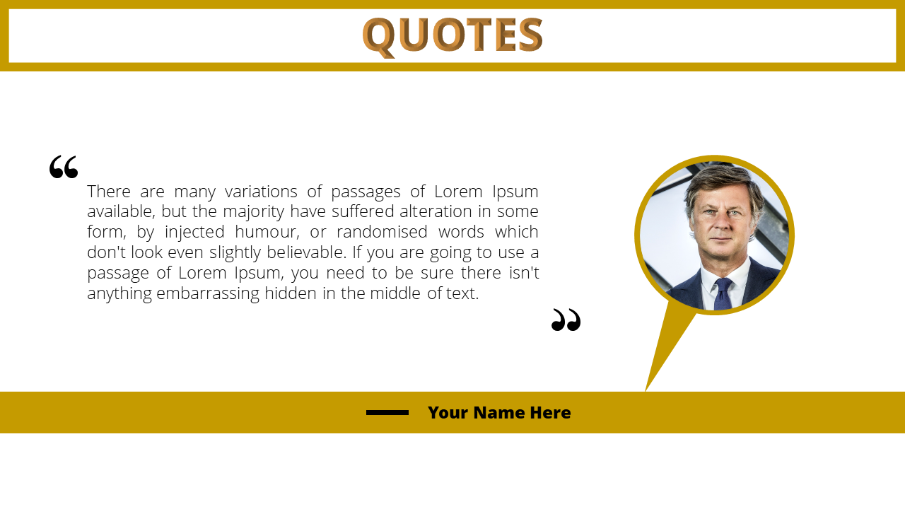 Inspirational quote slide featuring a placeholder for a name and a person's image.