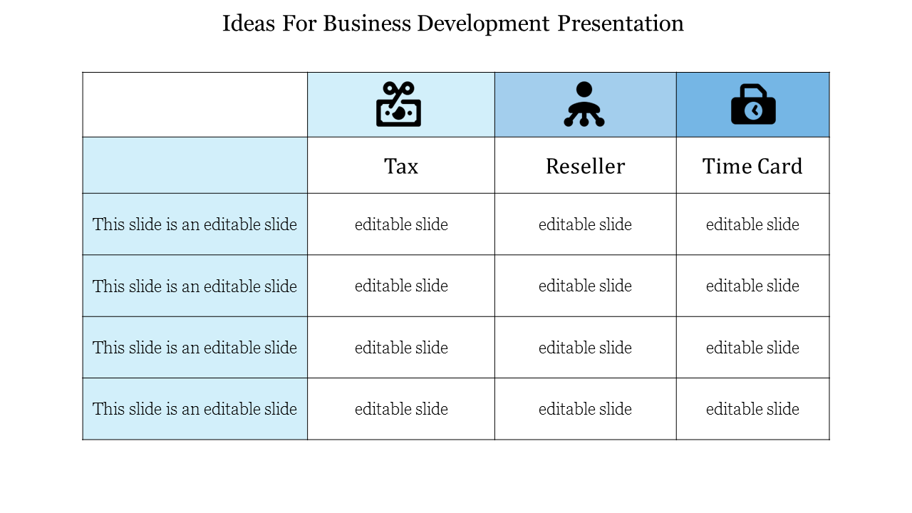 Business Development Presentation Template - Table Format