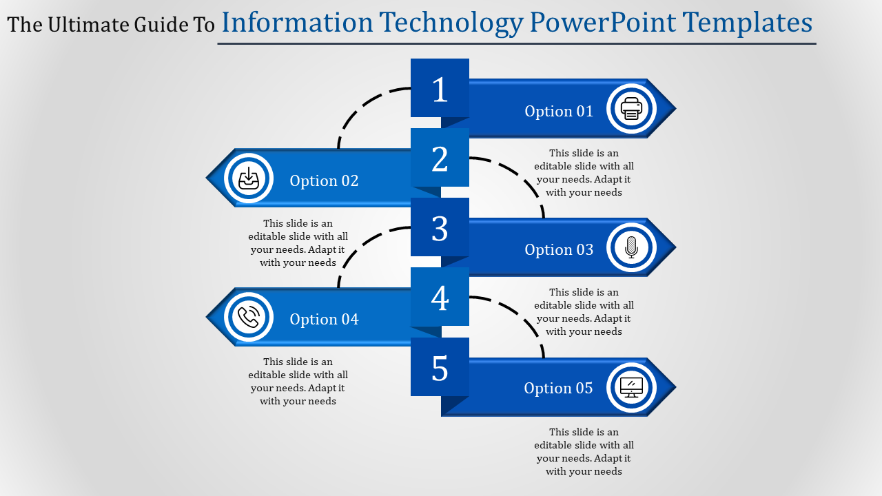 Five Noded Technology PowerPoint Template for Professionals