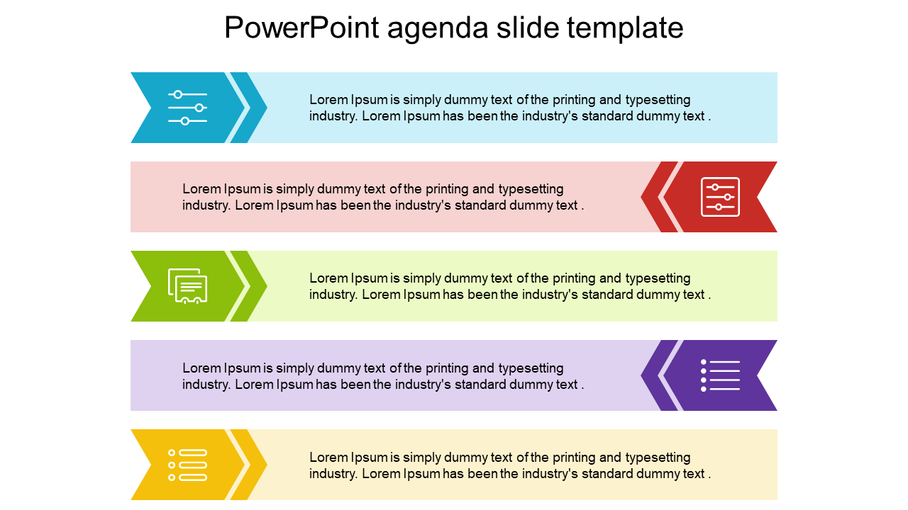 Zigzagging powerpoint agenda slide template