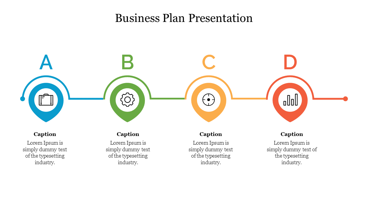 Business planning framework featuring interconnected nodes and a central gear illustration with a caption areas.