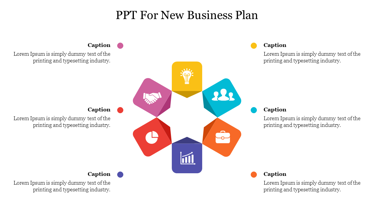 Business plan template featuring a central star surrounded by icons in colorful segments from innovation and progress.