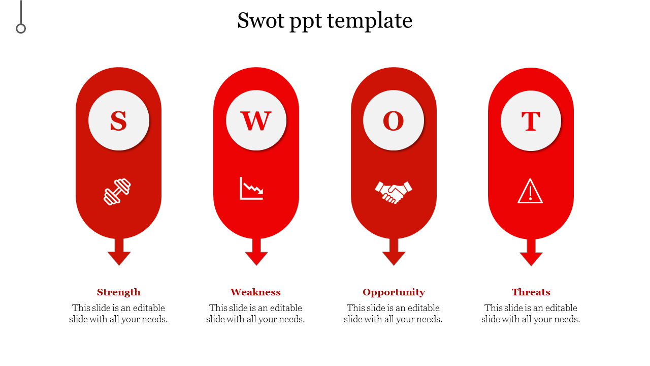 Effective SWOT PPT Template With Four Nodes Slides