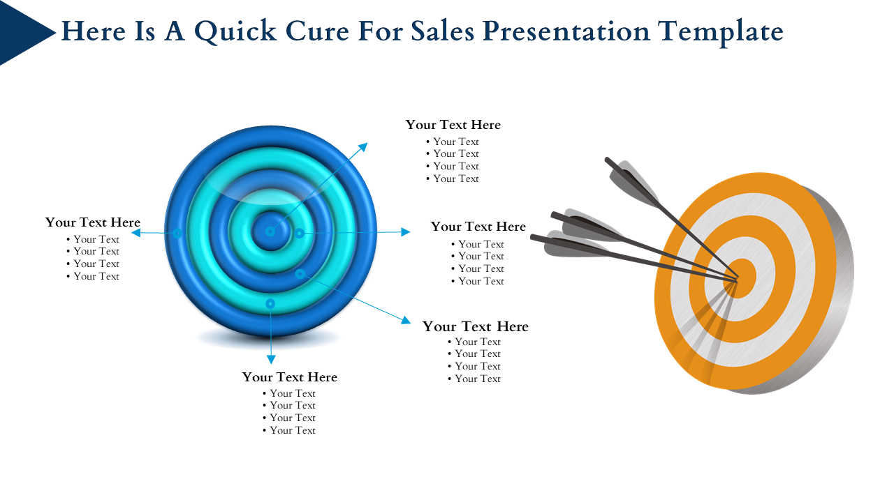 Visual slide featuring a layered blue target with text pointers and an orange dartboard with three darts.