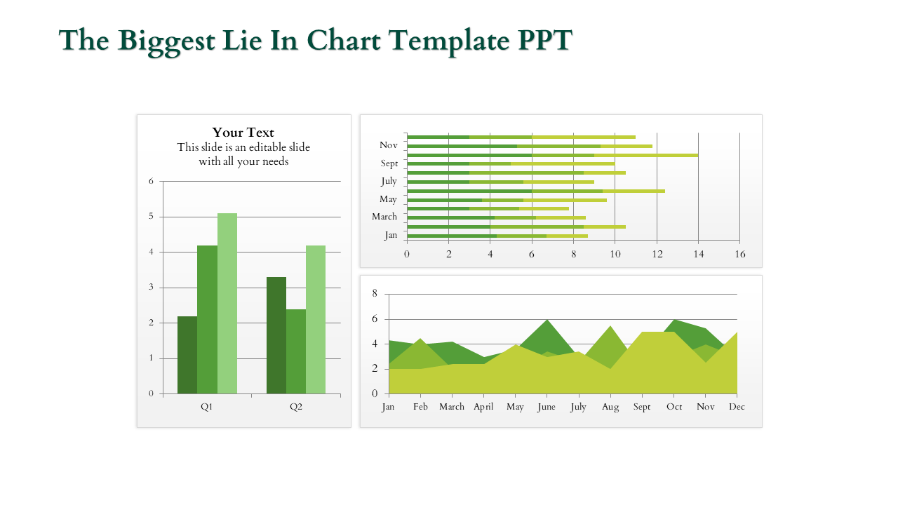 Chart template featuring bar, line, and calendar charts with editable placeholders for Q1, Q2, and monthly data.