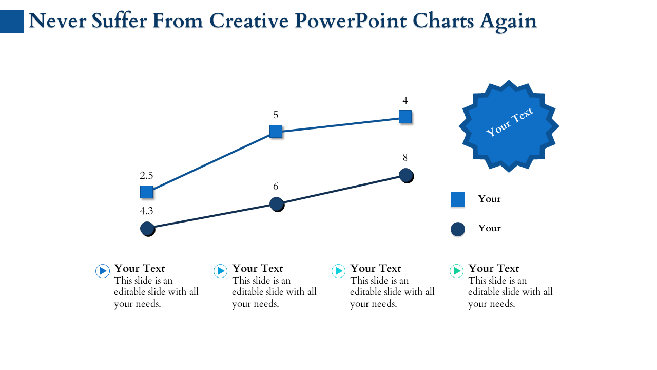 Creative PowerPoint slide charts with colorful lines, shapes, and data points with placeholder text.