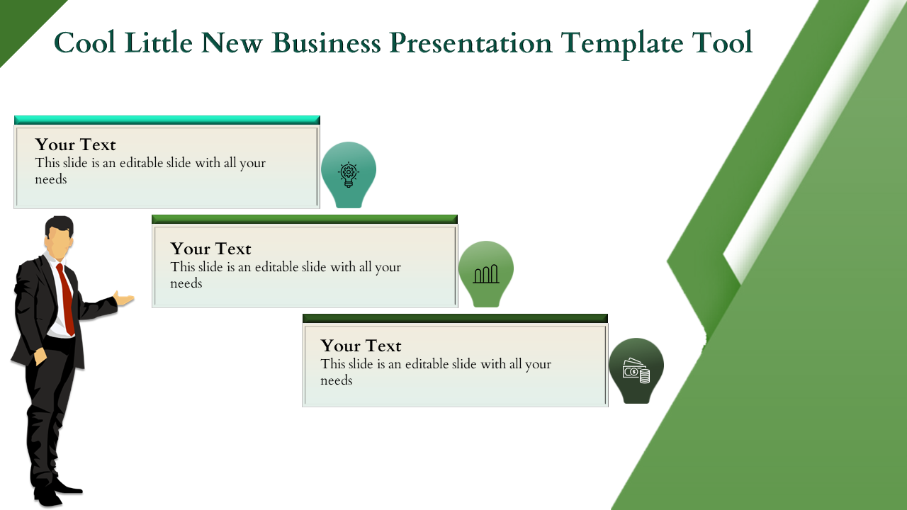 Business infographic with three descending steps, each with icons: idea light bulb, growth chart, and money stack.