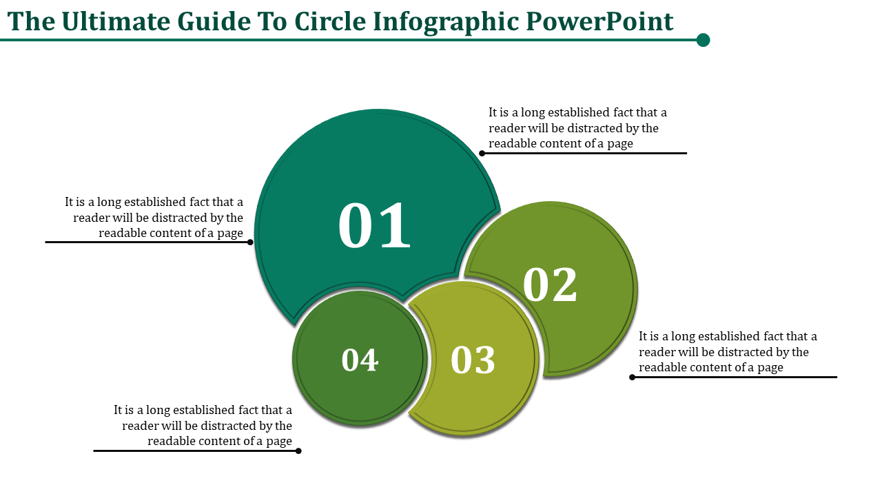 A circle infographic PowerPoint template with four numbered circles connected with text explaining different elements.