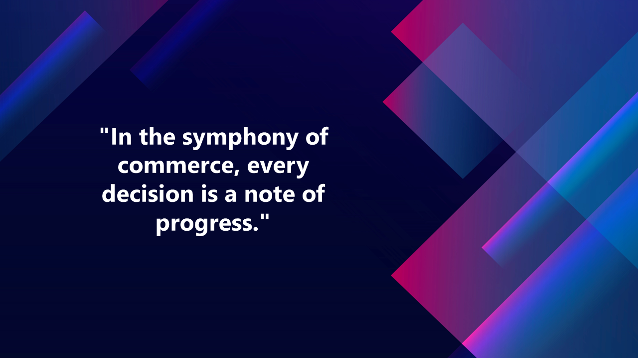 Slide featuring a business-themed quote with a vibrant background of layered pink, blue, and purple shapes.