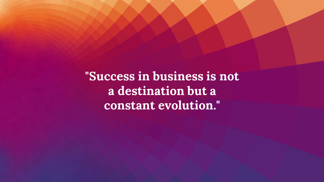 Colorful abstract geometric pattern with gradient hues of purple and orange and an inspiring business quote.