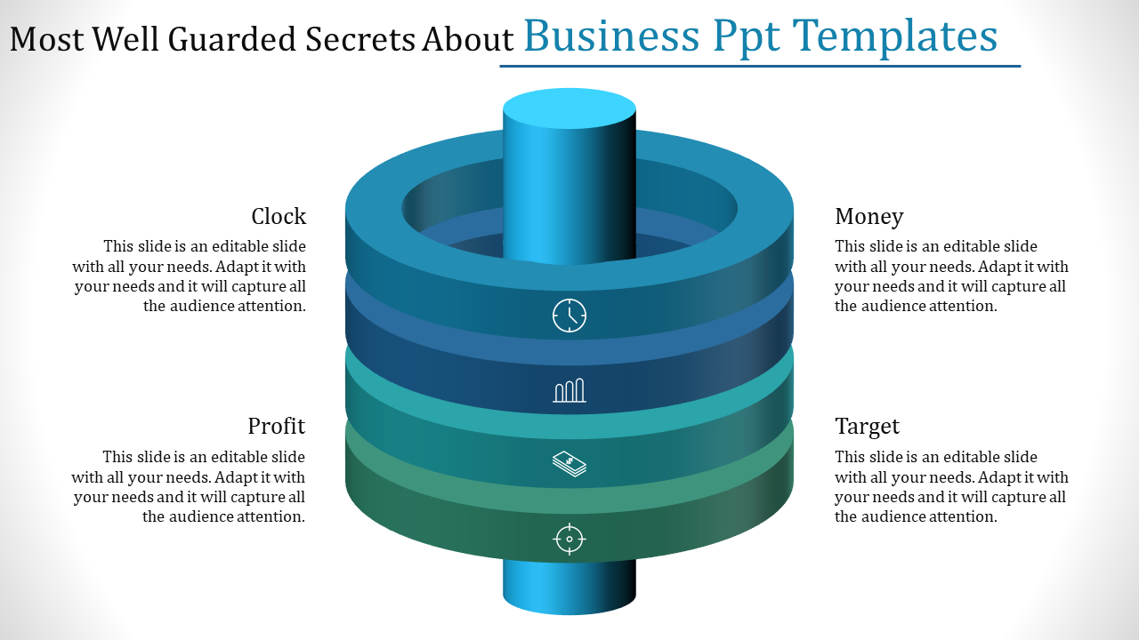 3D business funnel illustration with blue gradient layers and business-themed captions on each side.