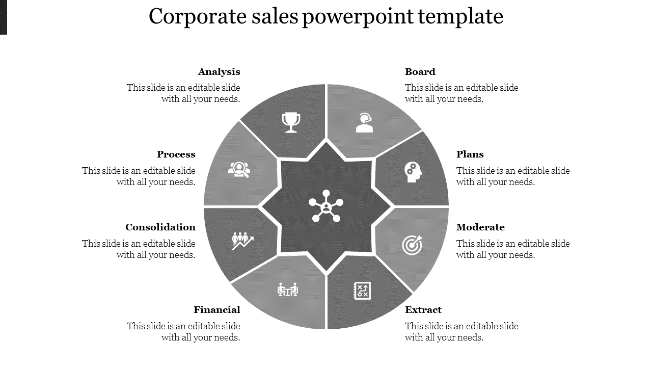 Effective Corporate Sales Presentation PPT In Grey Color