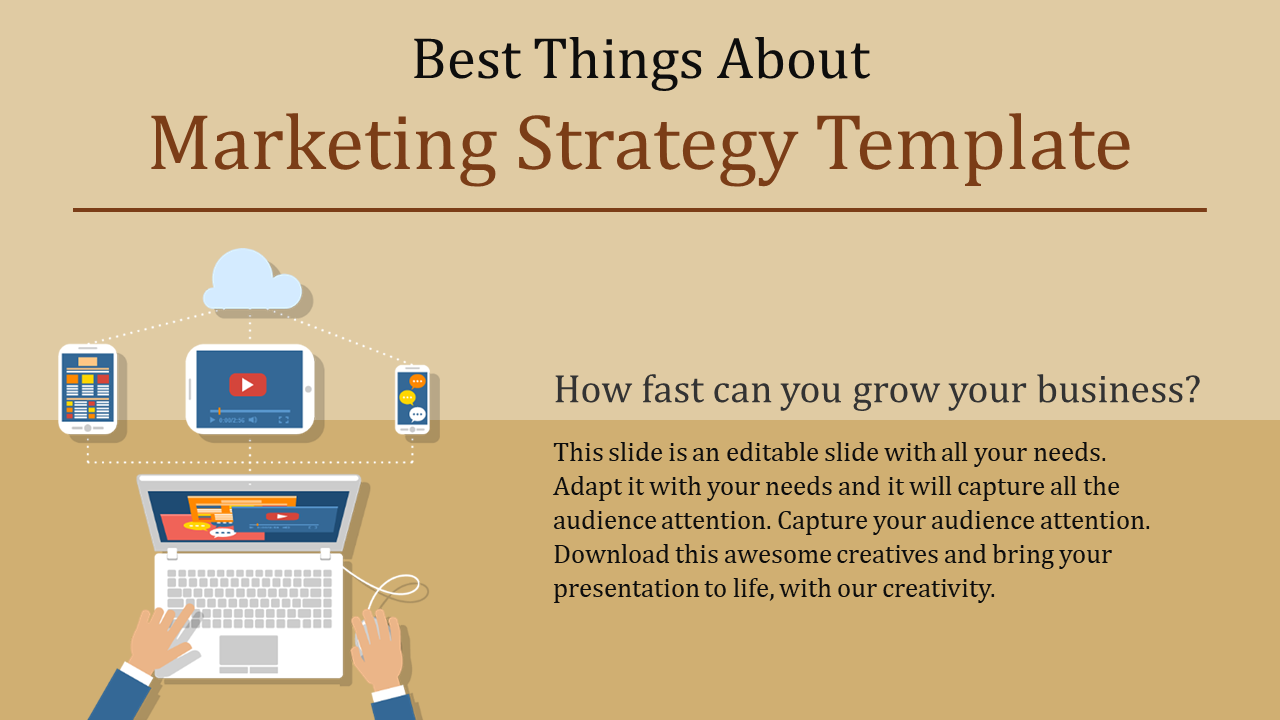 Business marketing strategy template showing interconnected devices and a cloud with video and messaging icons.