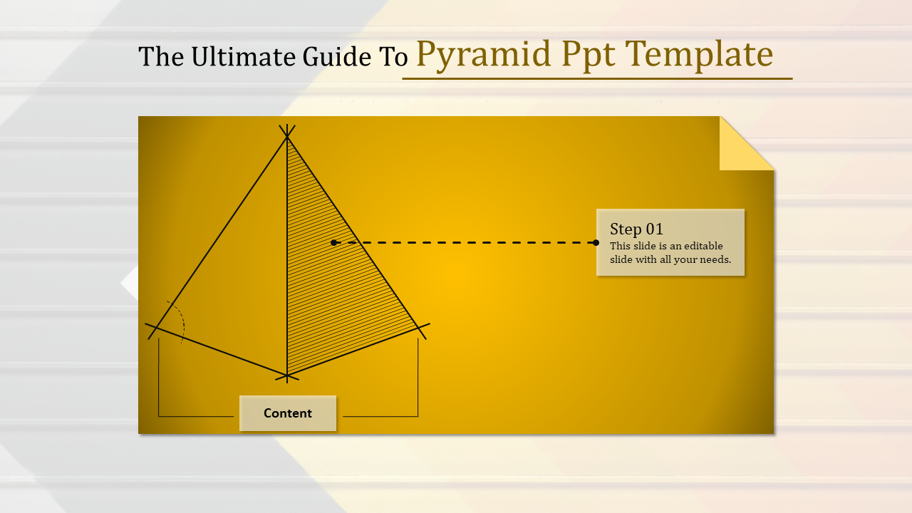 Infographic with a pyramid wireframe and a labeled content section, with a dashed arrow linking it to a caption areas.