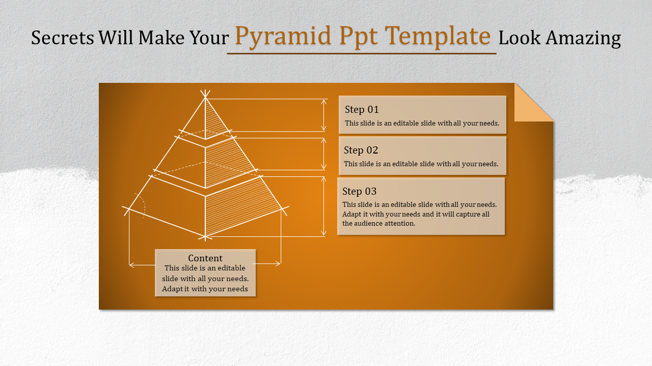 Orange overlay featuring a white pyramid sketch with three layers, paired with text boxes, set on a textured gray backdrop.