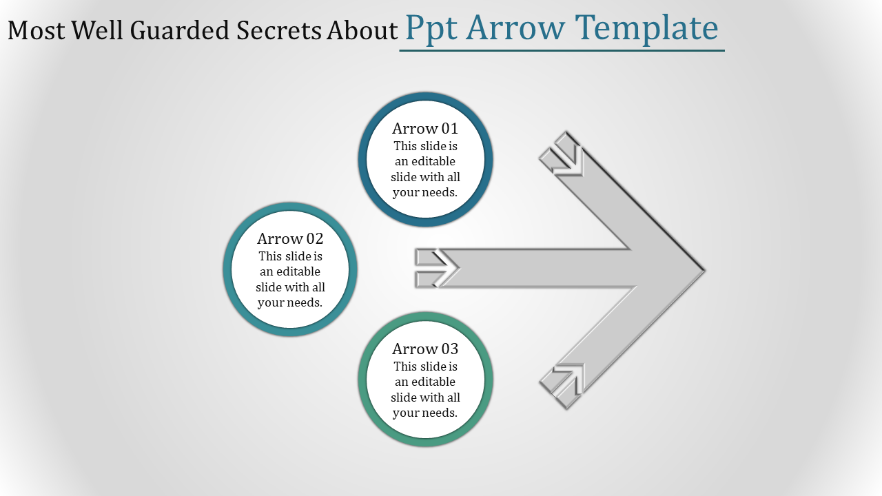 Infographic with three labeled circles pointing to a large gray arrow on the right, illustrating directional flow.