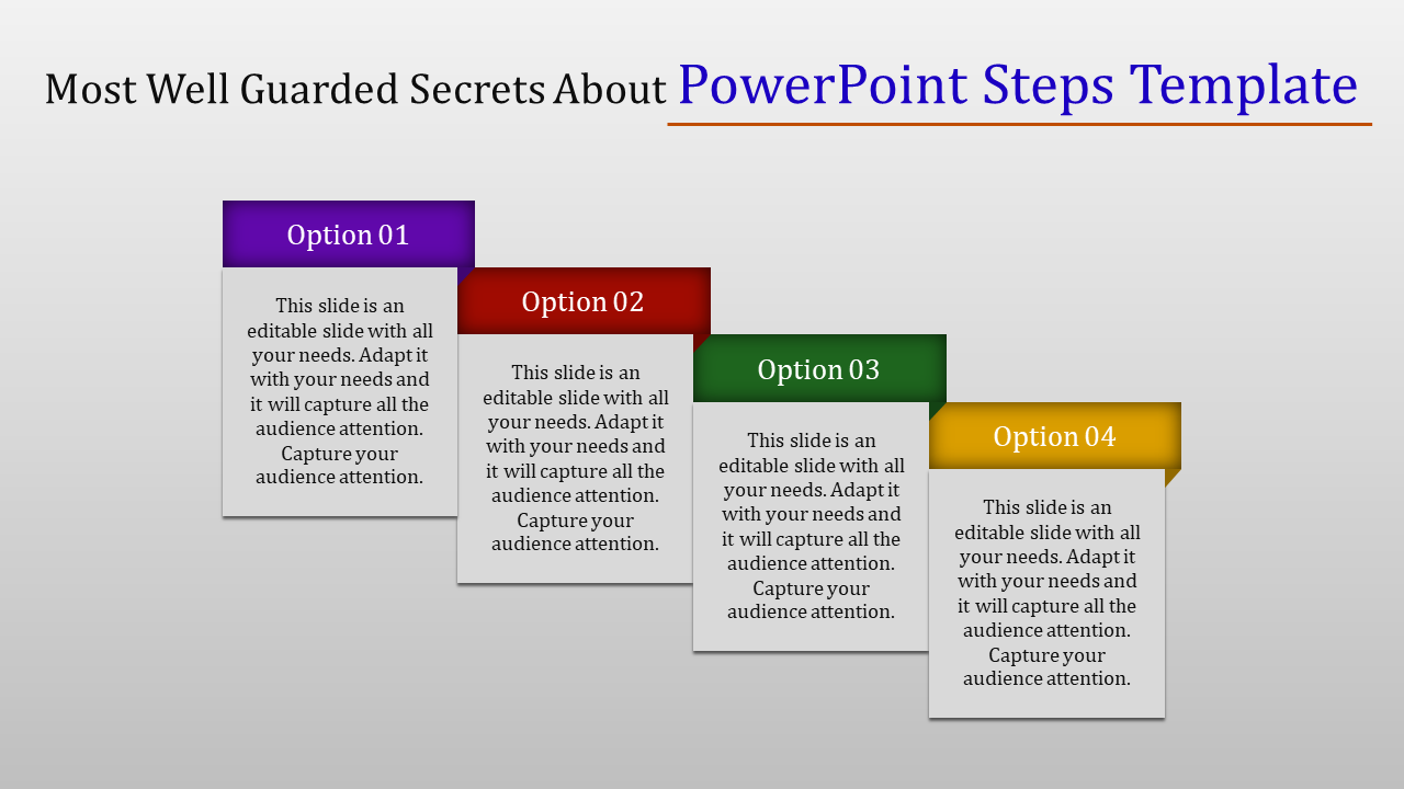 Four colorful step boxes labeled 01 to 04 in purple, red, green, and yellow, arranged diagonally.