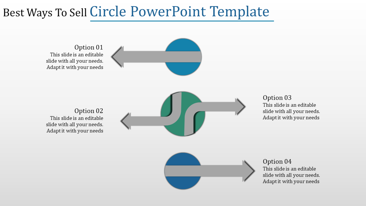 Four-step process diagram featuring circular shapes and arrows illustrating directional flow for each option.