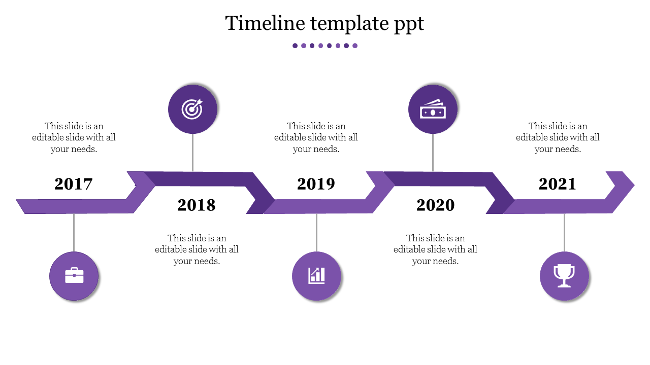 Magnificent Timeline Template PPT with Five Nodes Slides