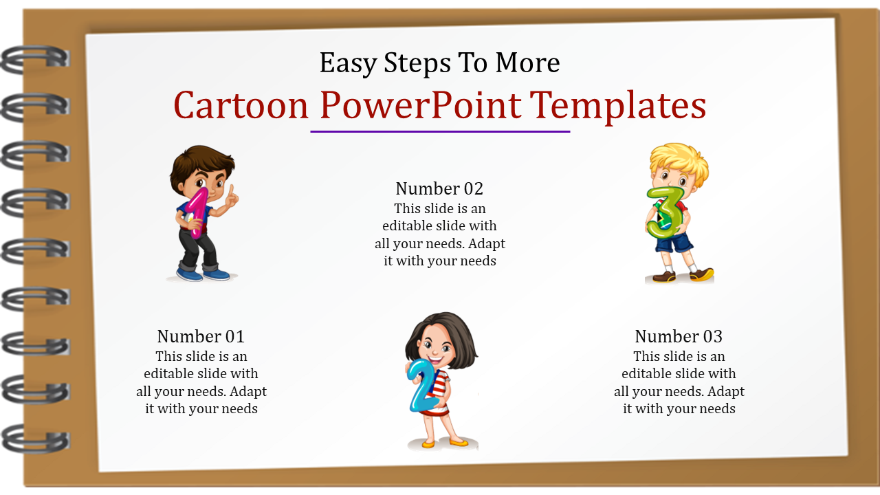 Cartoon slide with images of three children holding numbers 1, 2, and 3, with placeholder text areas.