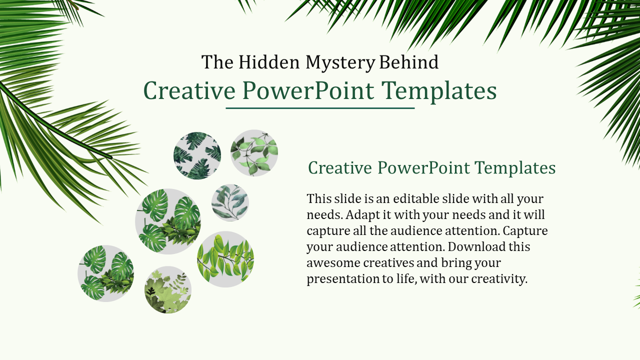 Creative PowerPoint slide featuring plant designs and placeholder text.