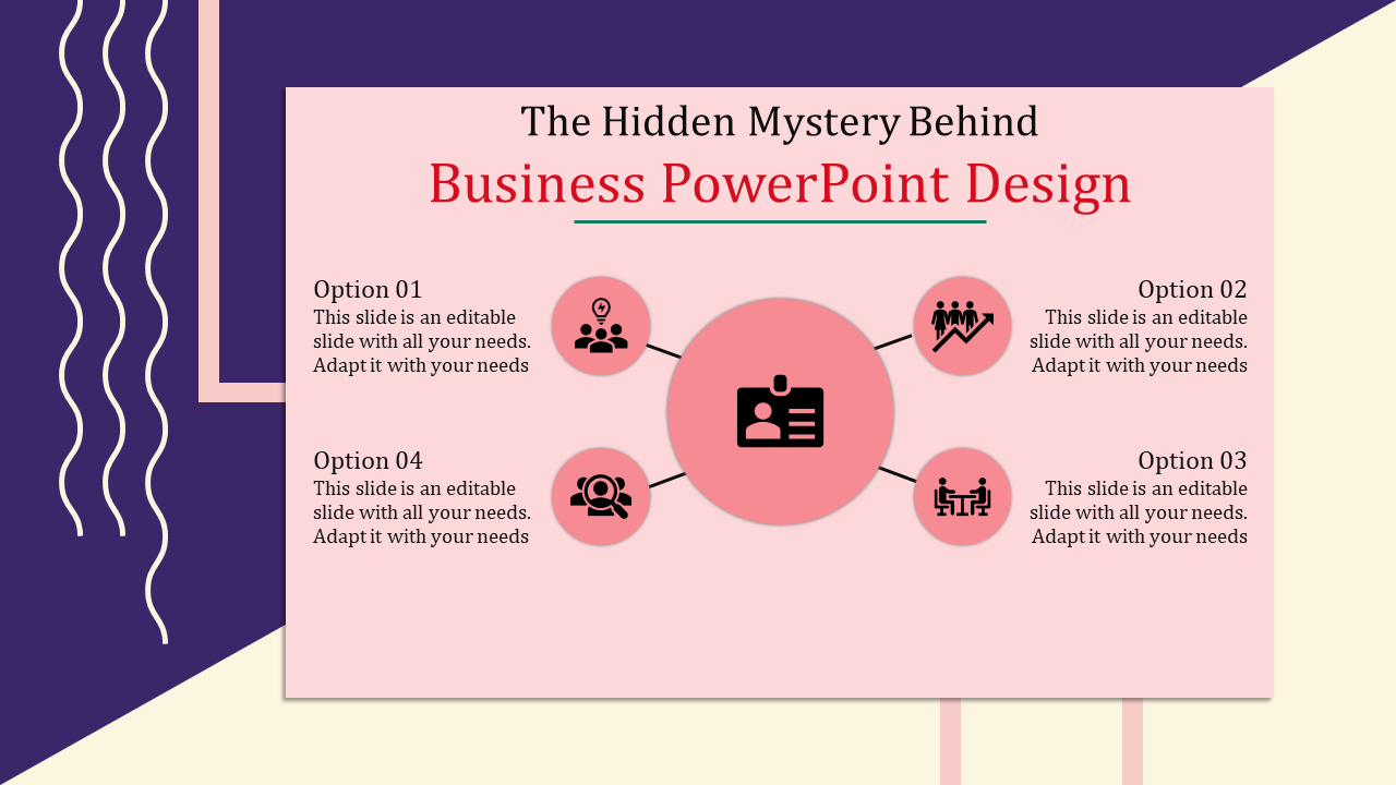 Infographic layout showing a circle with a user profile and four surrounding icons, each representing business concept.