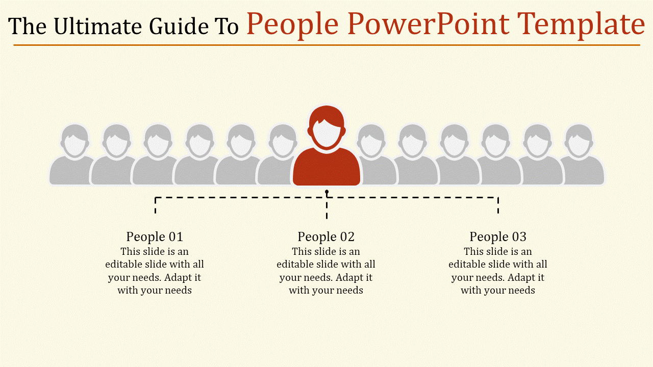 PowerPoint slide showing a group of people with one highlighted in red, depicting a selection process with placeholder text.